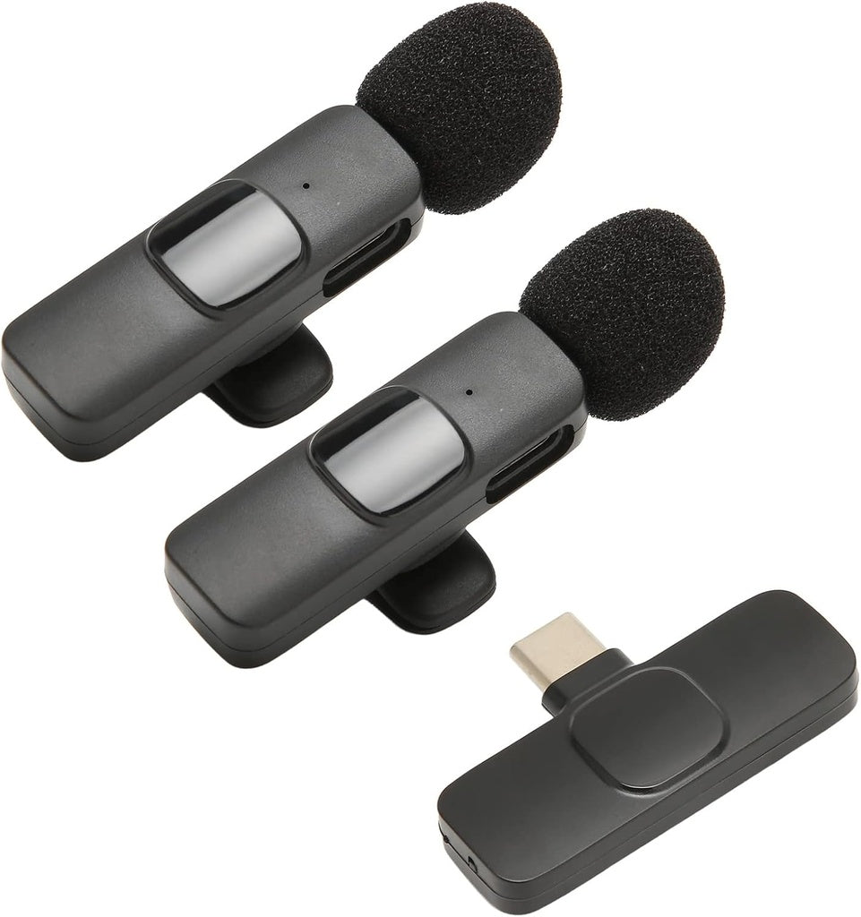 Micrófono K9 · kit de dos micrófonos inalámbricos con receptor USB-C