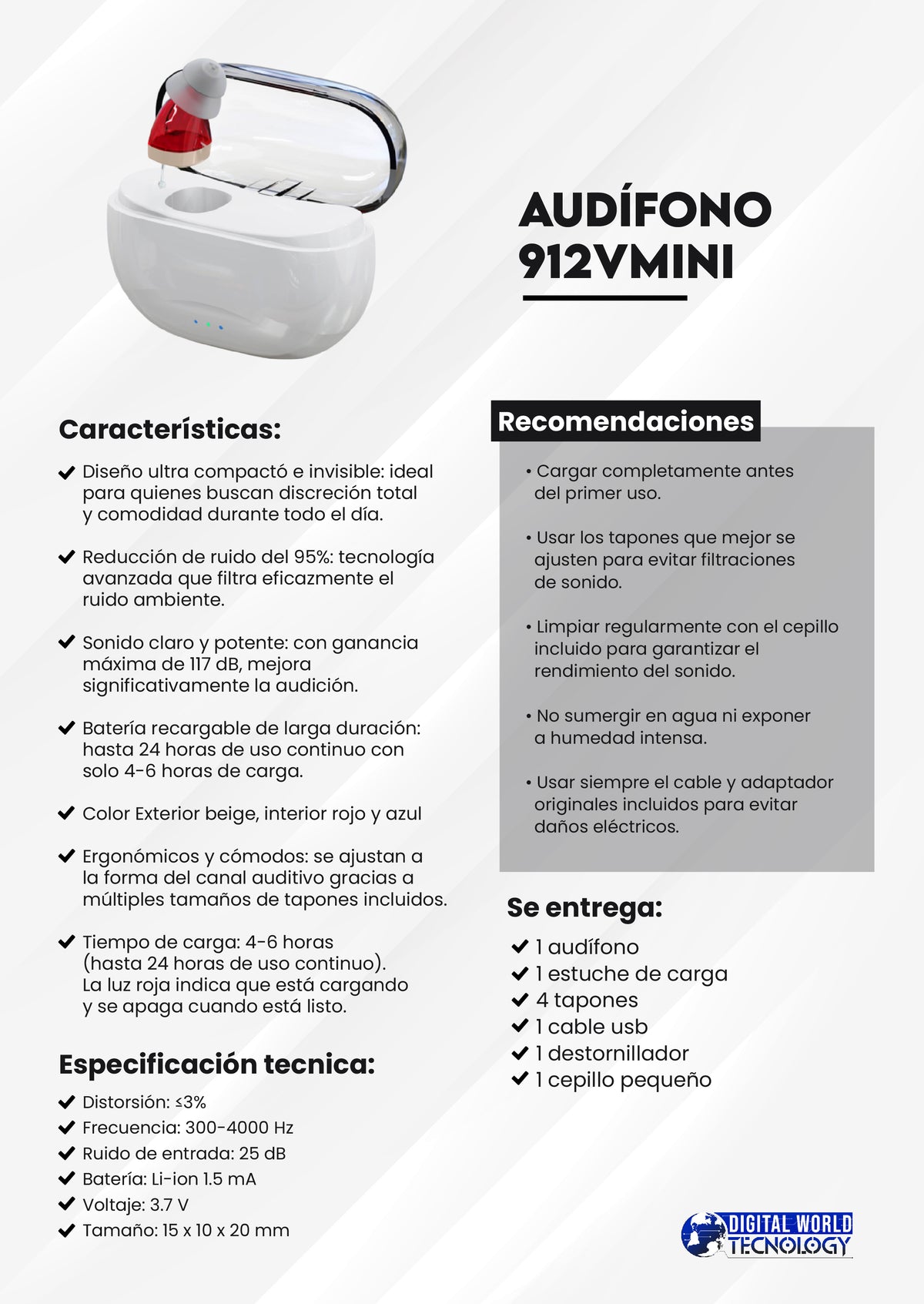 Audífono 912V Mini WEB · ficha técnica