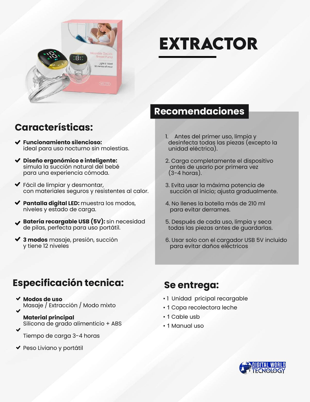 Extractor de Leche Eléctrico Inteligente WEB · ficha técnica