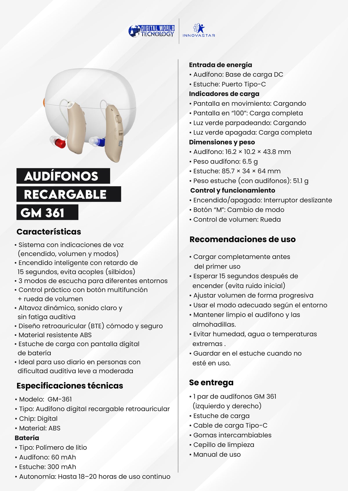 AUDÍFONO GM 361 RECARGABLE