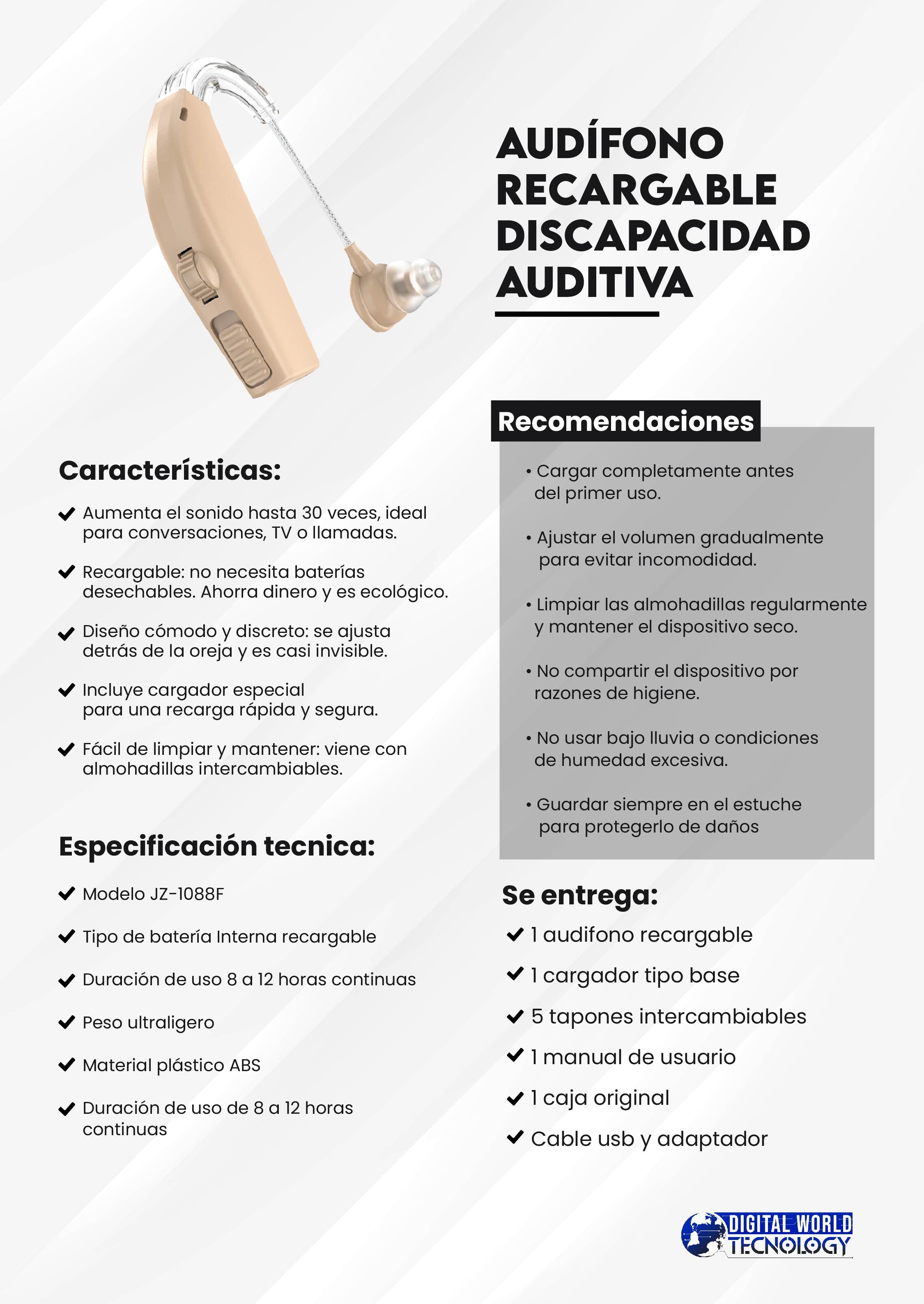 Audifono discapacidad auditiva recargable