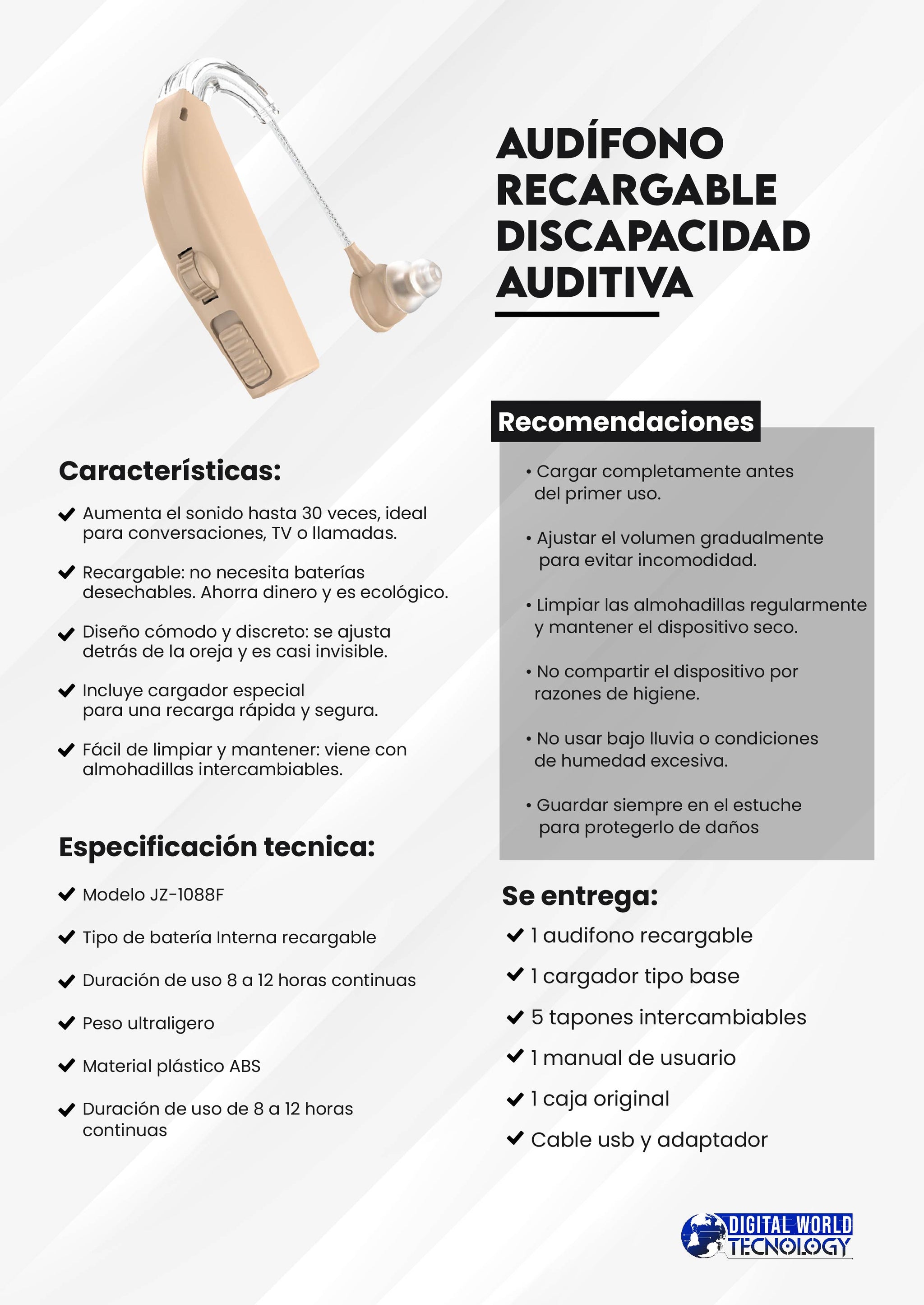 Audifono discapacidad auditiva recargable