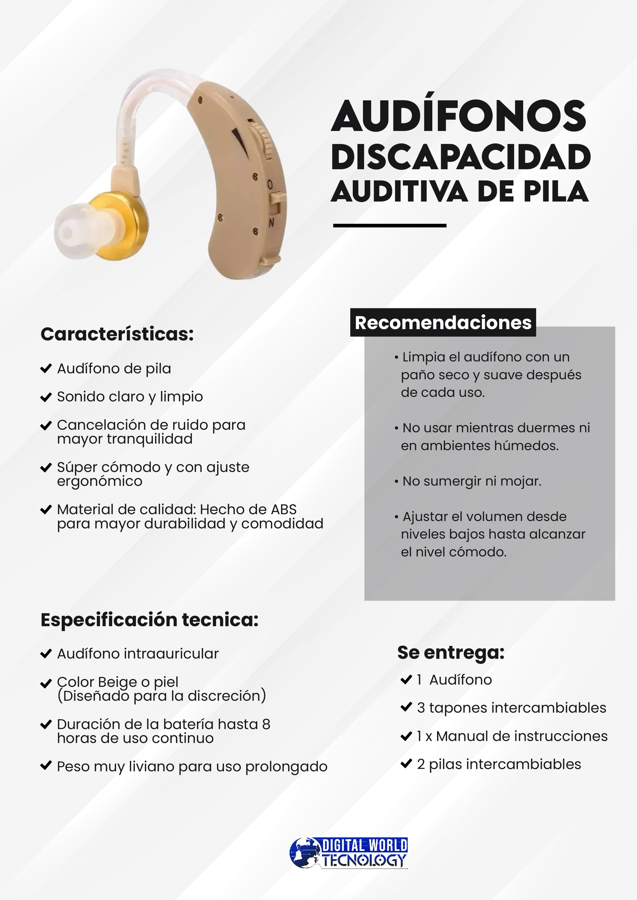 Audífonos discapacidad auditiva de pila