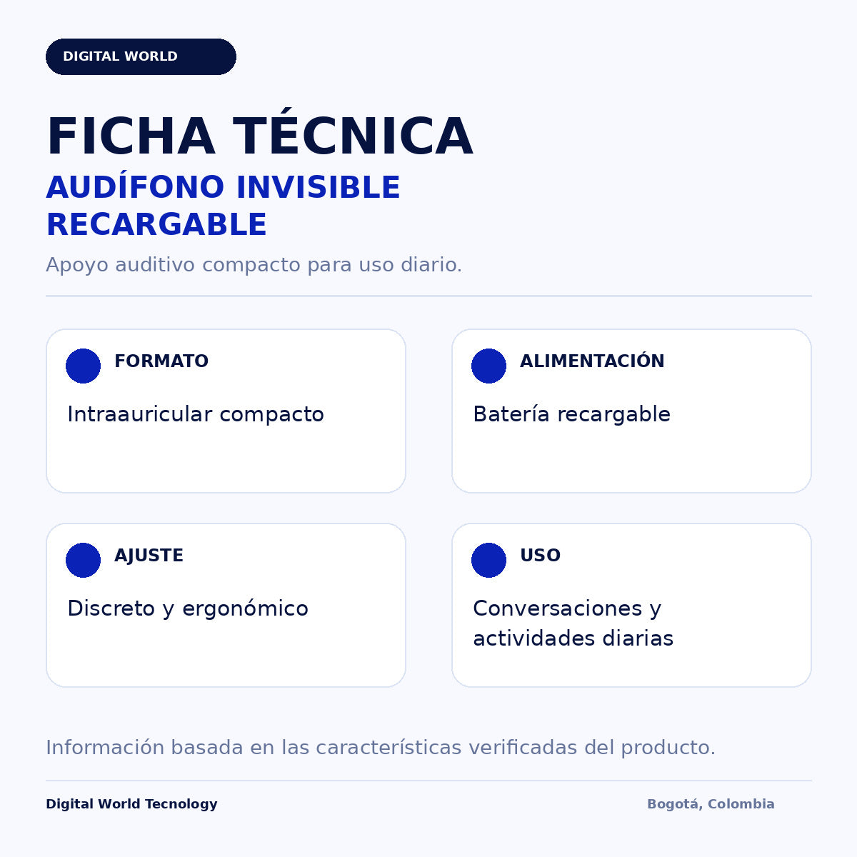Audífono Invisible Recargable WEB · ficha técnica