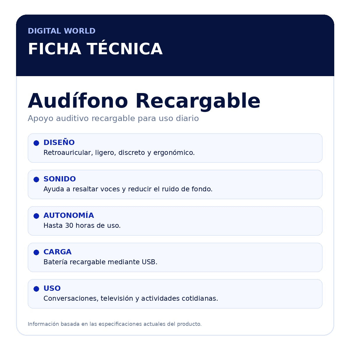 Audífono Recargable · ficha técnica corregida