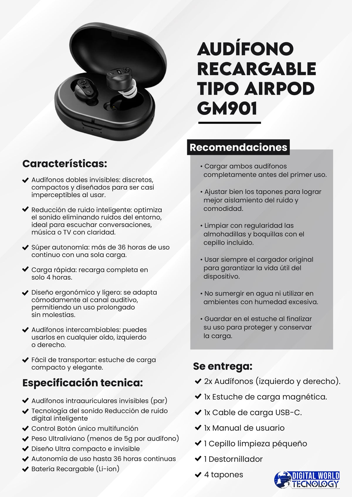 Audífono Recargable GM901 WEB · ficha técnica