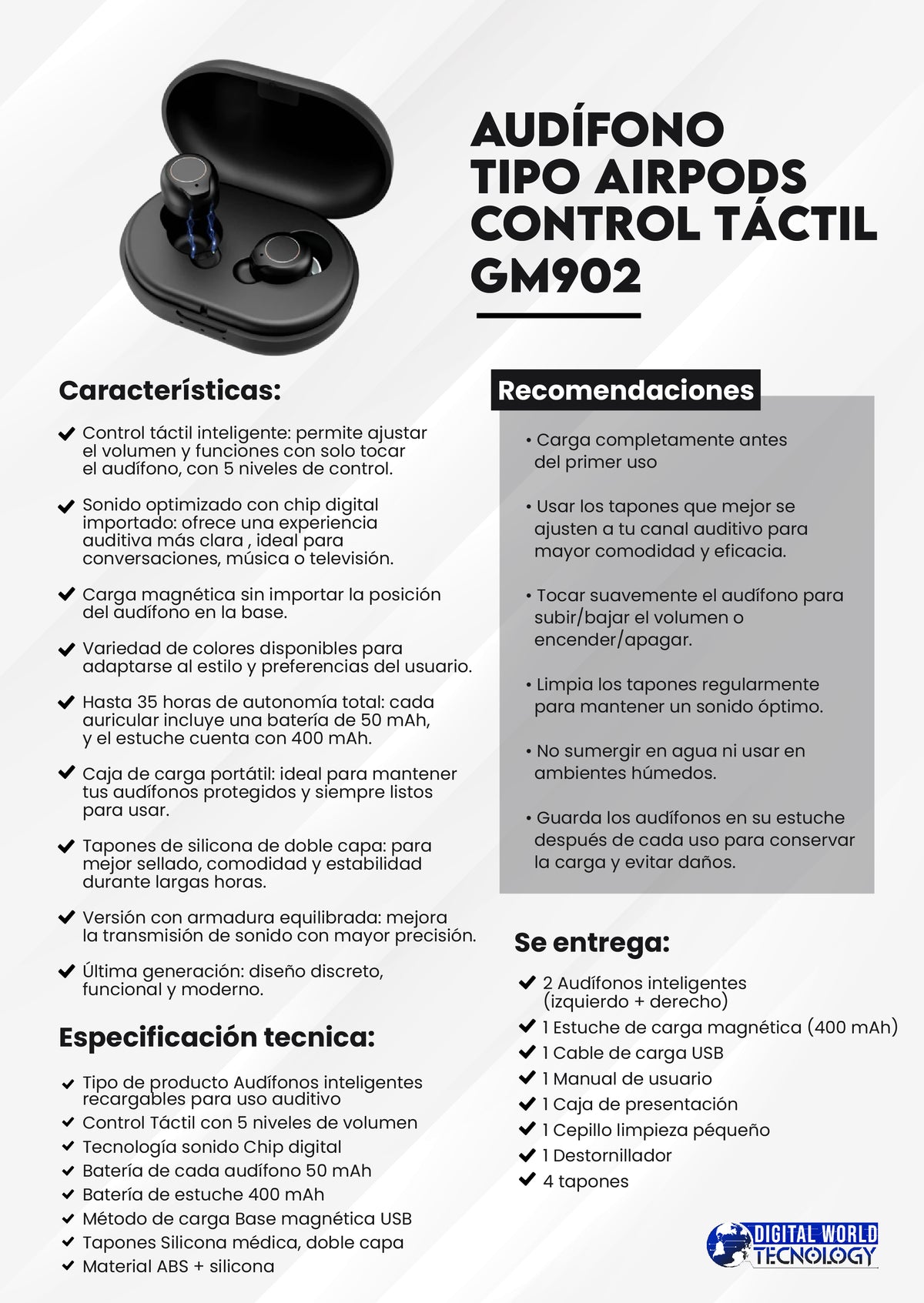 Audífono GM902 Táctil WEB · ficha técnica