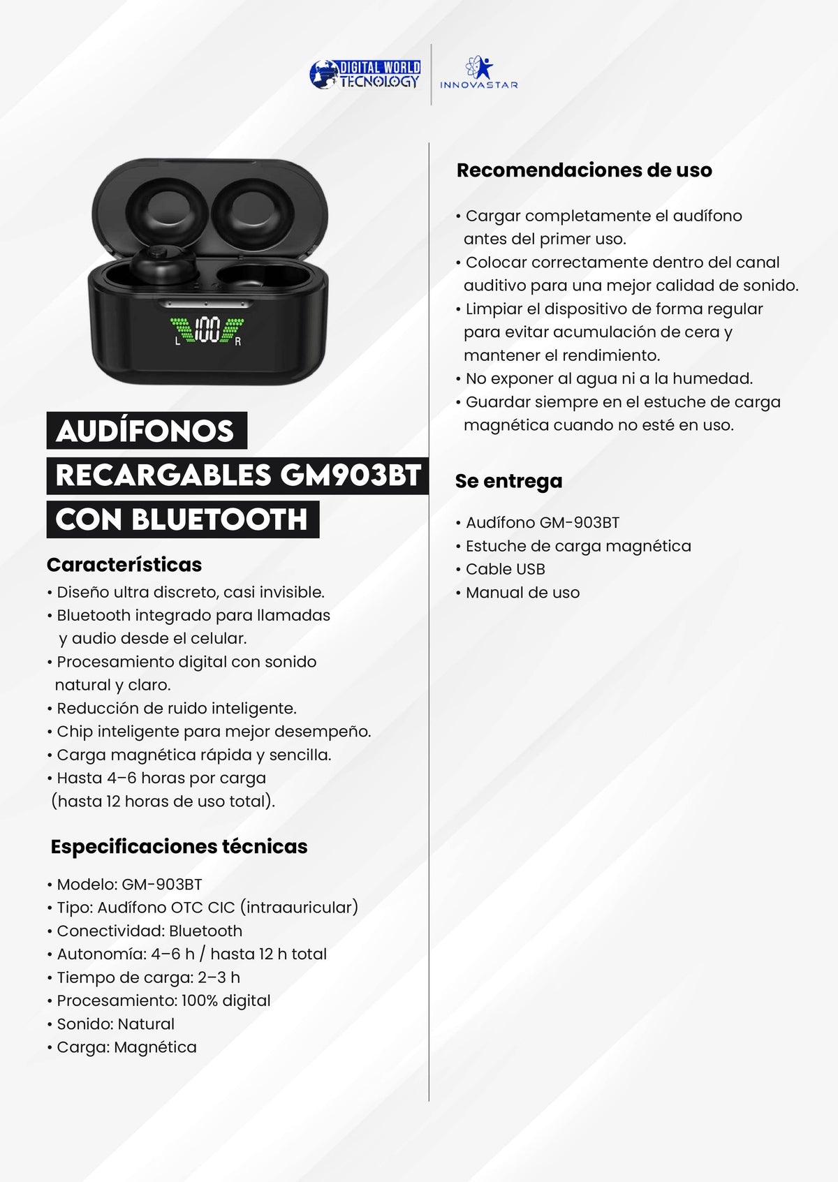 Audífono GM903BT Bluetooth WEB · ficha técnica