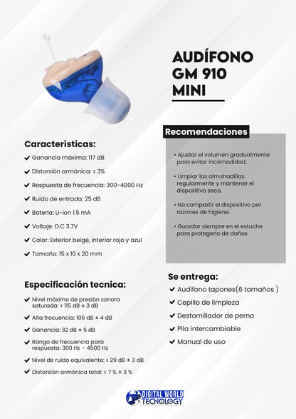 Audífono GM910 Mini WEB · ficha técnica