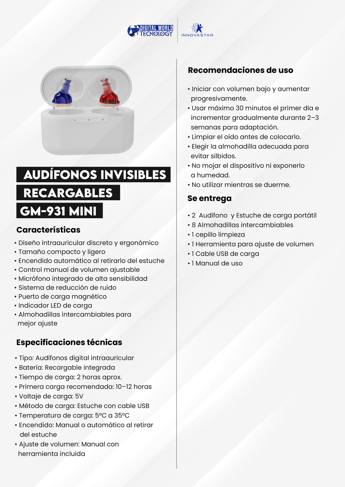 Audífonos GM931 Mini WEB · ficha técnica