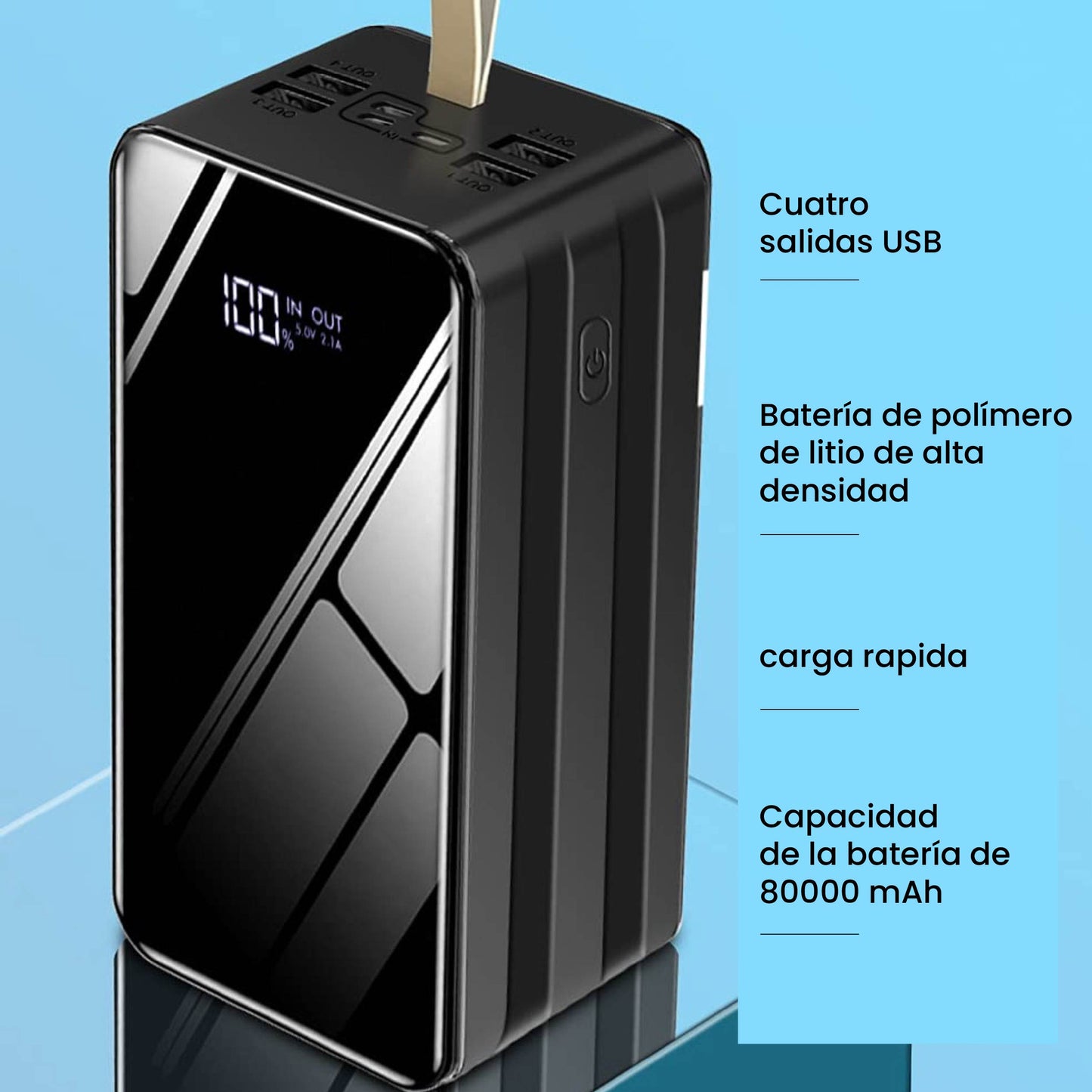 Power Bank 80.000 mAh WEB · puertos y características