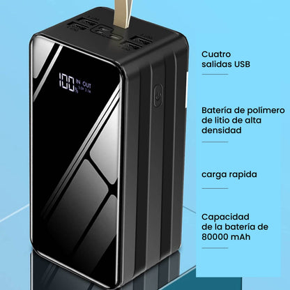 Power Bank 80.000 mAh WEB · puertos y características