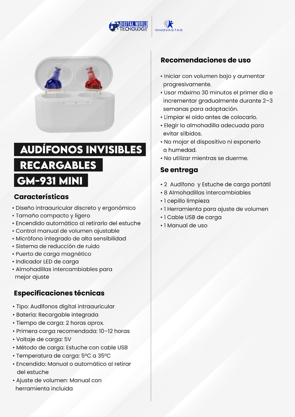 Audífonos Invisibles Recargables GM-931 Mini