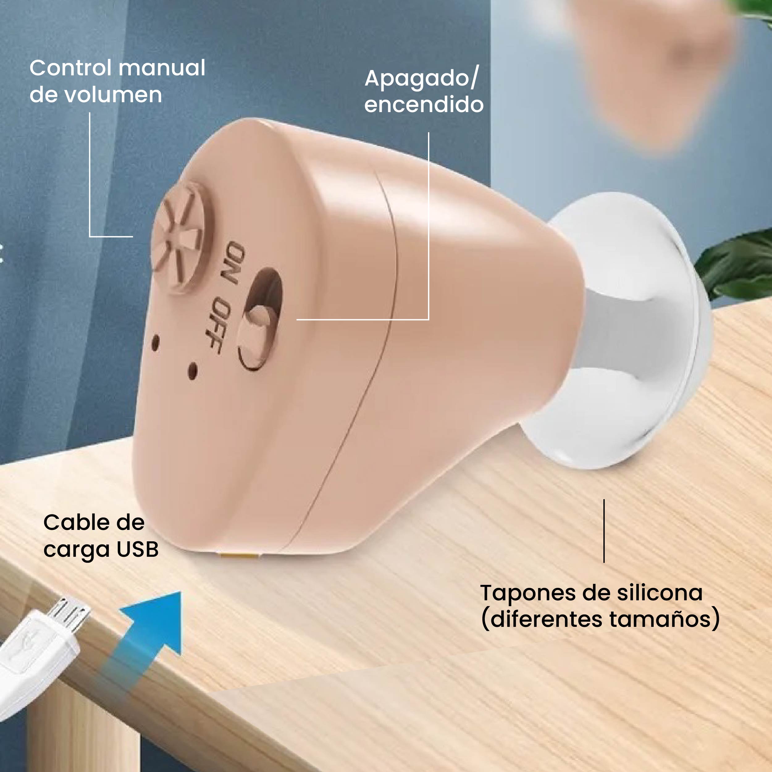 Audífono invisible recargable